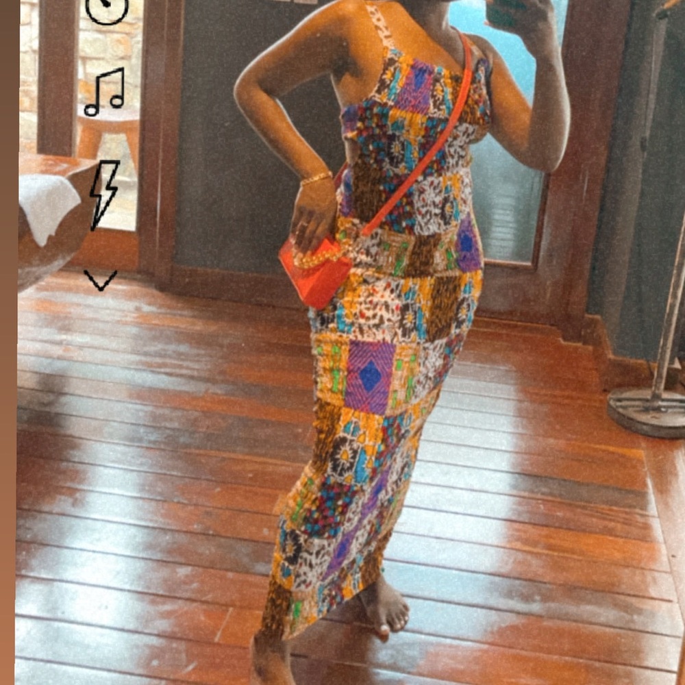 African Ruched Open Back Maxi Dress
